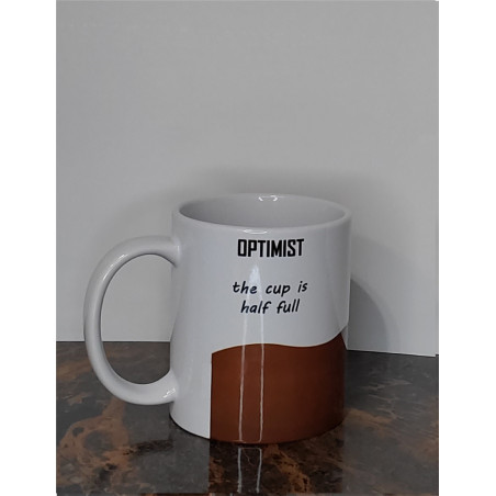 humorous coffee mug optimist pessimist realist coffee optimist side