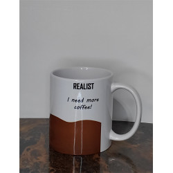 humorous coffee mug optimist pessimist realist coffee realist side