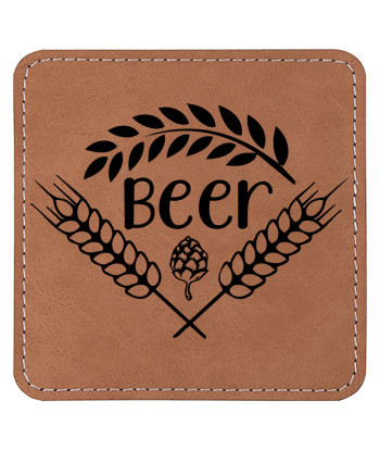 PU Leather Coaster with Beer design with brown front