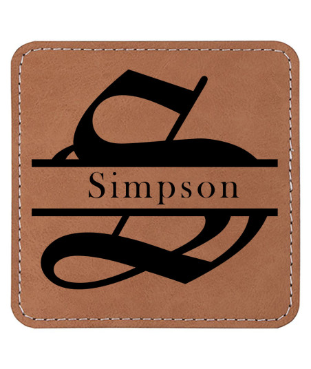 PU Leather Coaster with monogram S and last name design with brown front