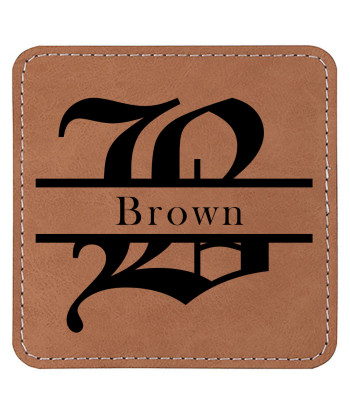 PU Leather Coaster with monogram B and last name design with brown front