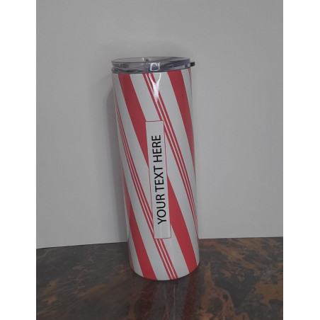 20 oz skinny peppermint stick striped tumbler showing generic text design
