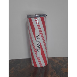 20 oz skinny peppermint stick striped tumbler showing personalization