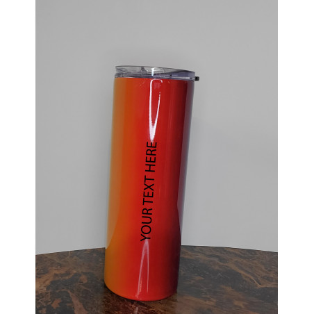 20 oz skinny rainbow tumbler showing red side of the design