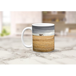 12 oz mug with back of authors book cover