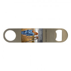 stainless steel pub style bottle opener with author front book cover